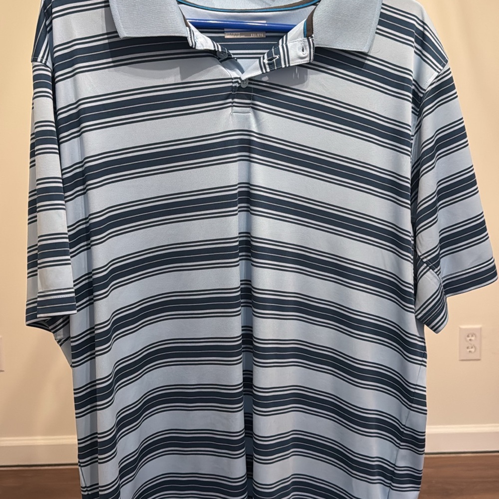 Columbia Men's Polo Shirt - Light Blue and Navy Stripes